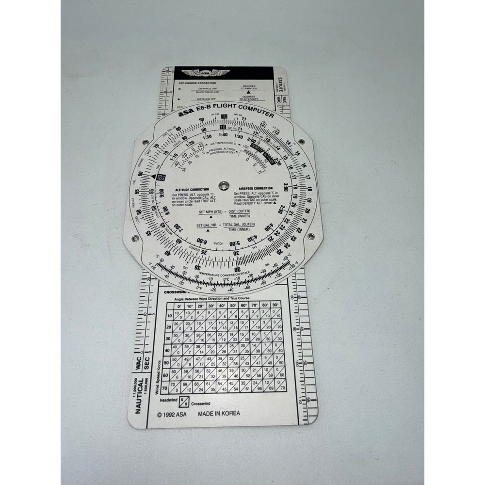 ASA E6-B Flight Computer Aviation Pilot  White Excellent Manual Calculator